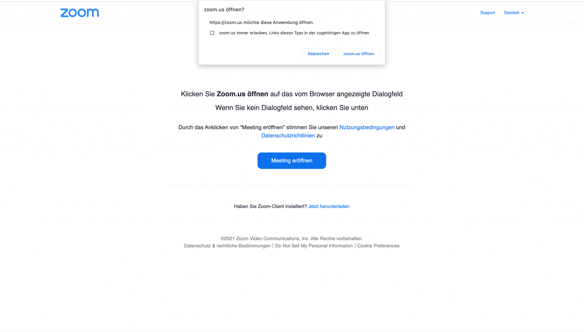 Klicken Sie oben auf "Abbrechen".