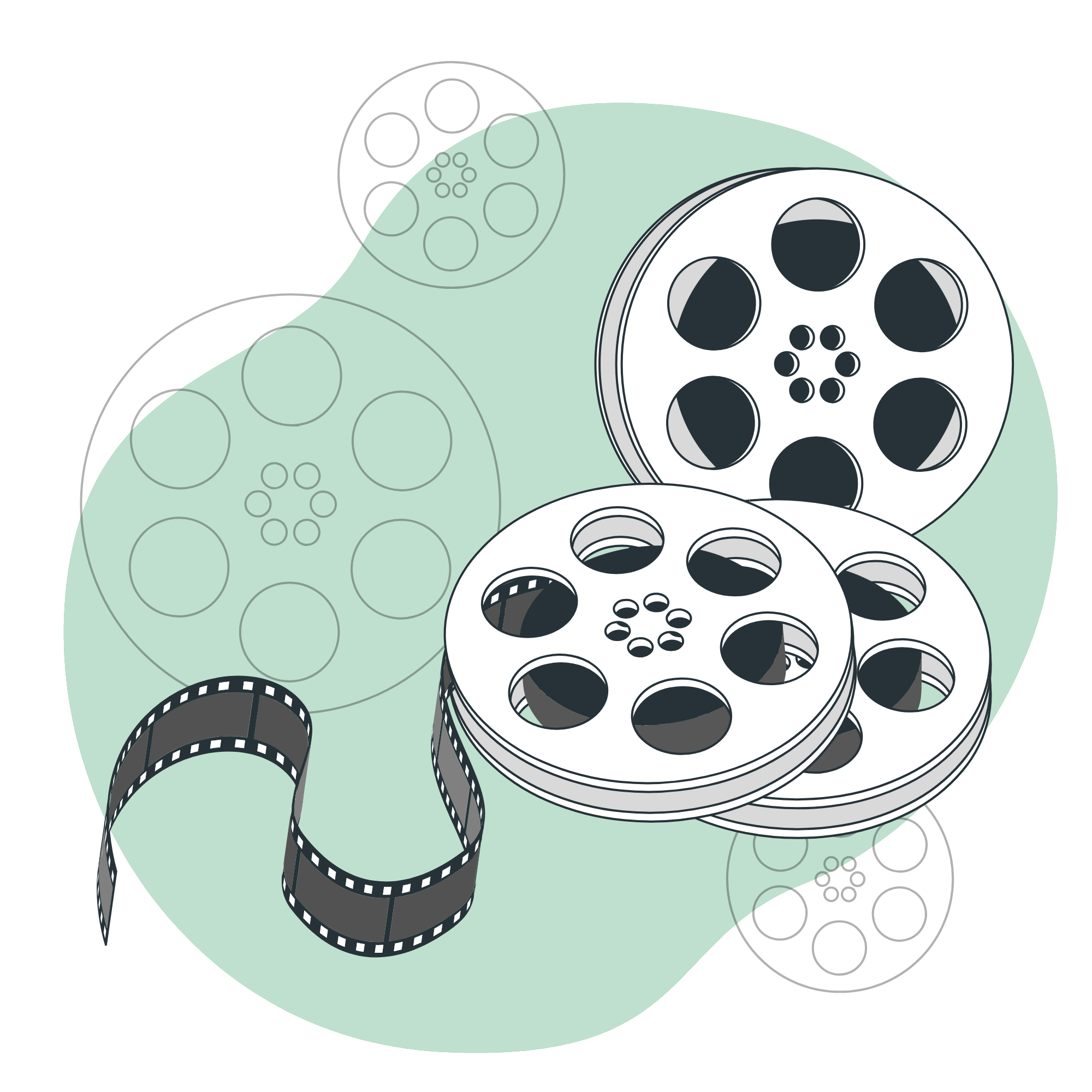 Illustration mehrerer Filmrollen mit ablaufendem Filmstreifen.
